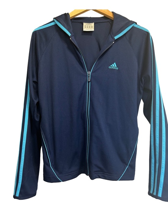 adidas Jackets & Blazers - Vintage Y2K Adidas Navy Hooded Track Jacket Aqua Turquoise Stripes 2005 Small S